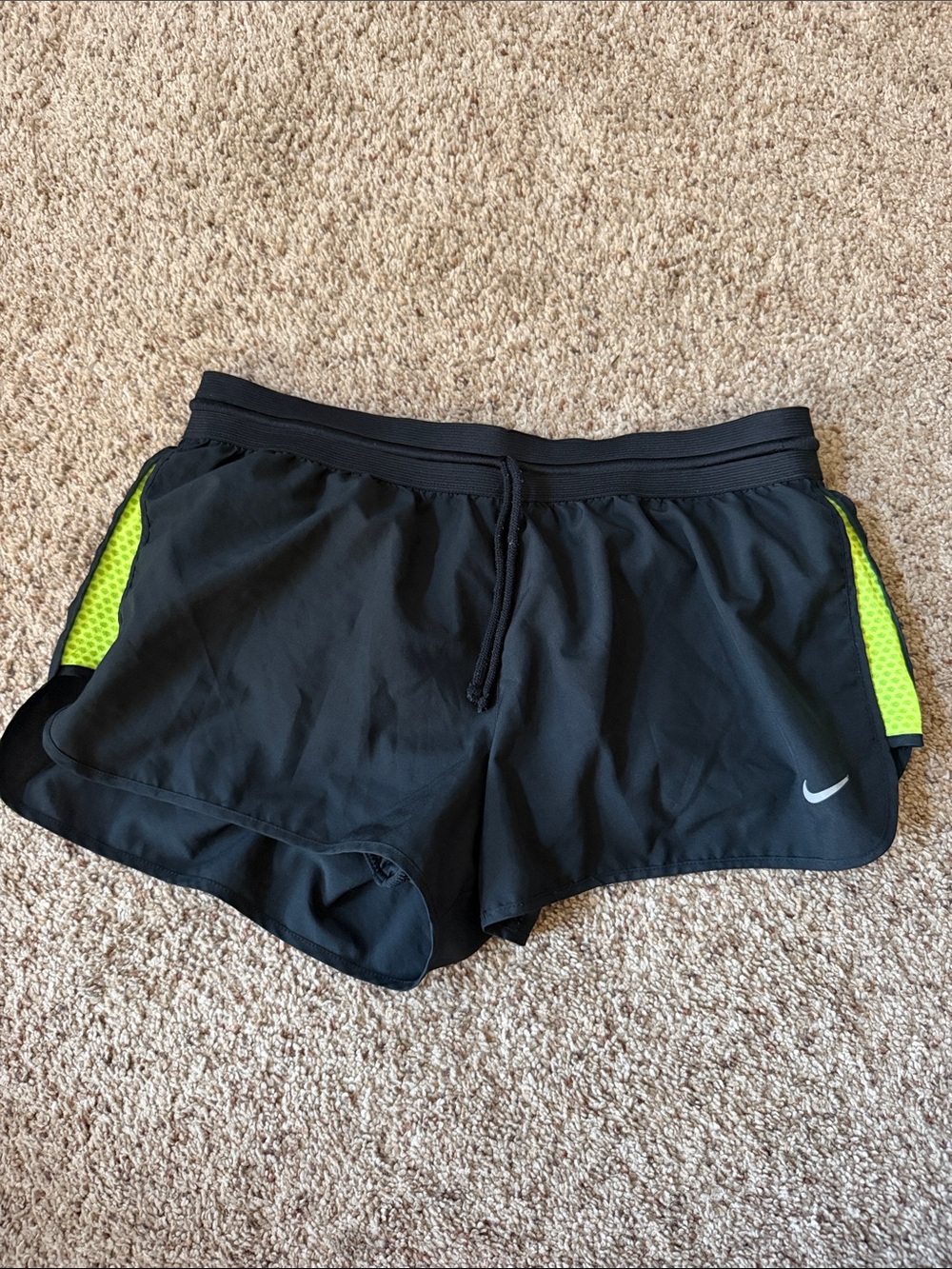 Nike Women’s Black Athletic Shorts with Neon Yellow Panels